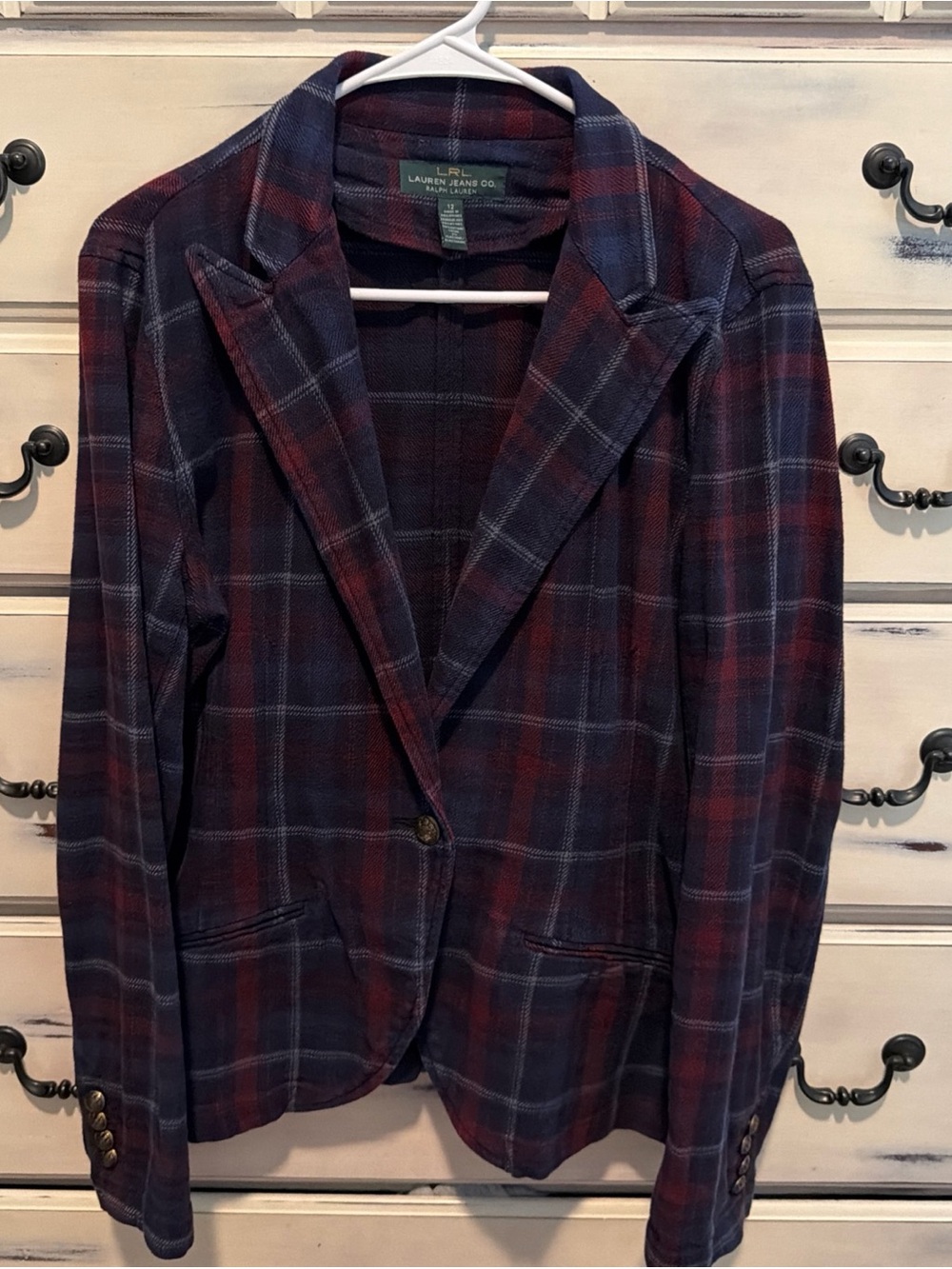 $179 Ralph Lauren LRL Lauren Jeans Cotton Plaid Jacket Equestrian 12
